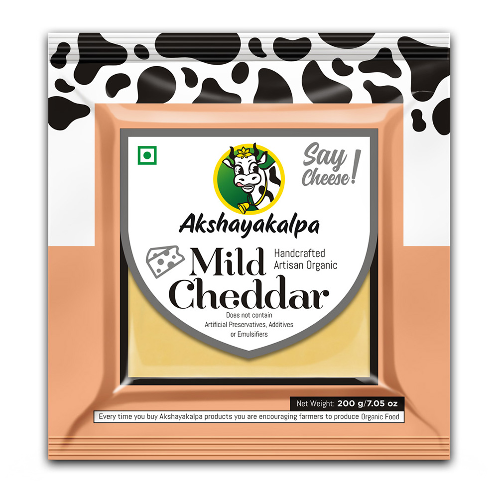 Akshayakalpa - Organic Cheddar Plain Young/Mild, 200 grams